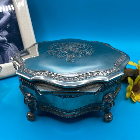SOLD***Jewelry Box, trinket box, vintage silver-plated Dieu Et Mon Droit - Picture 6 of 14